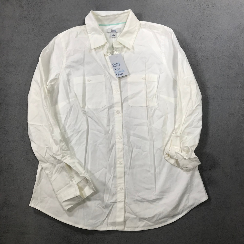 Croft & Barrow Button Down Shirt Womens Size S White New Classic Long Sleeve